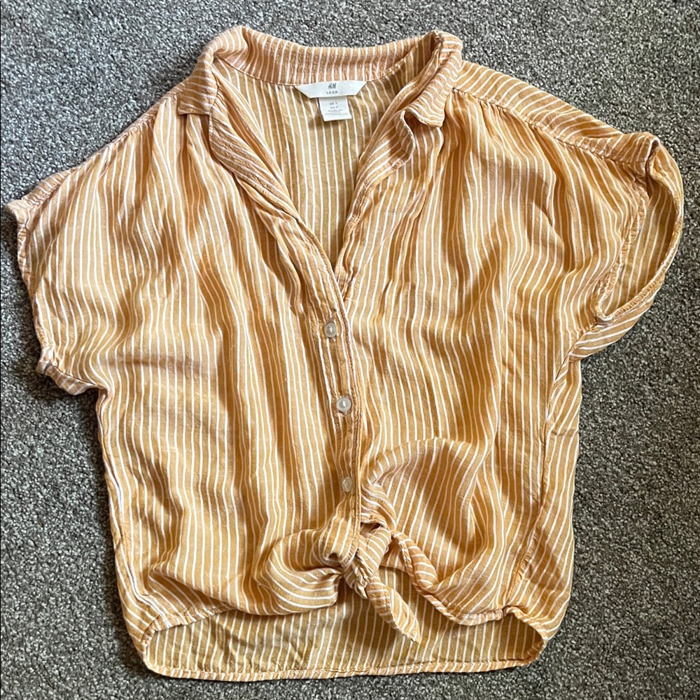 H&M Tan Striped Button-Down Shirt